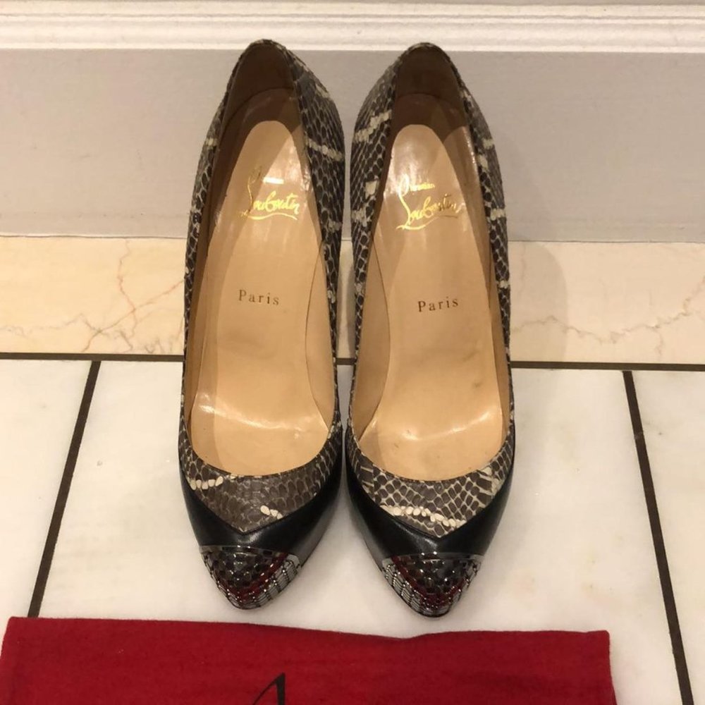 Christian Louboutin Snake Skin Metal Toe Platform Heels EU 39